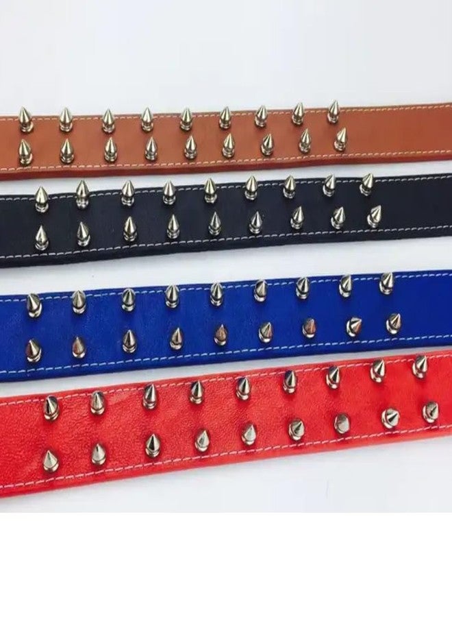 KittuPet طوق KittuPet من الجلد المرصع بالمسامير، طوق مرصع بمسامير حادة من الفولاذ المقاوم للصدأ مع حلقة على شكل حرف D | طوق رقبة مرصع بثلاثة خطوط بعرض 1/5 بوصة للكلاب الكبيرة (عبوة من مقاس كبير، قطعة واحدة) - Image 4